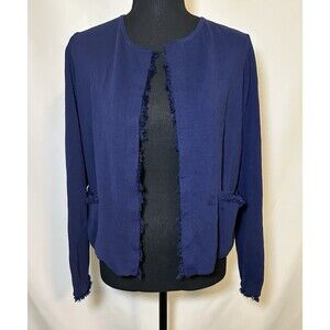J. McLaughlin Navy Blue Fringe Pockets Open‎ Front Cardigan Women's MEDIUM